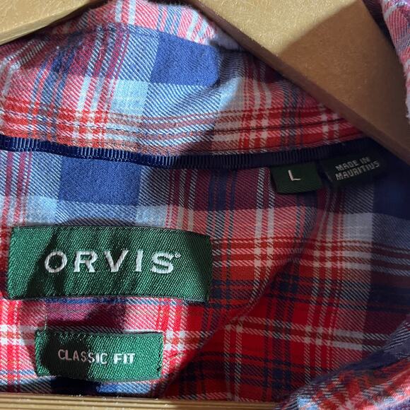 Orvis Shirt Mens Large Red Blue Plaid Button Down Long Sleeves Classic Fit - Picture 5 of 9